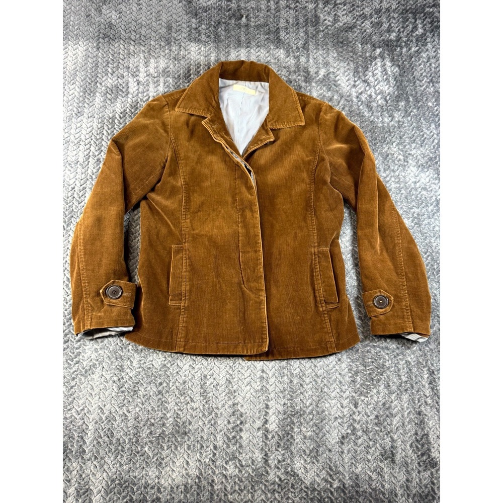 Sea-Sky-Wind Corduroy Jacket‎ Womens Brown Lined Striped Preppy Placket Button